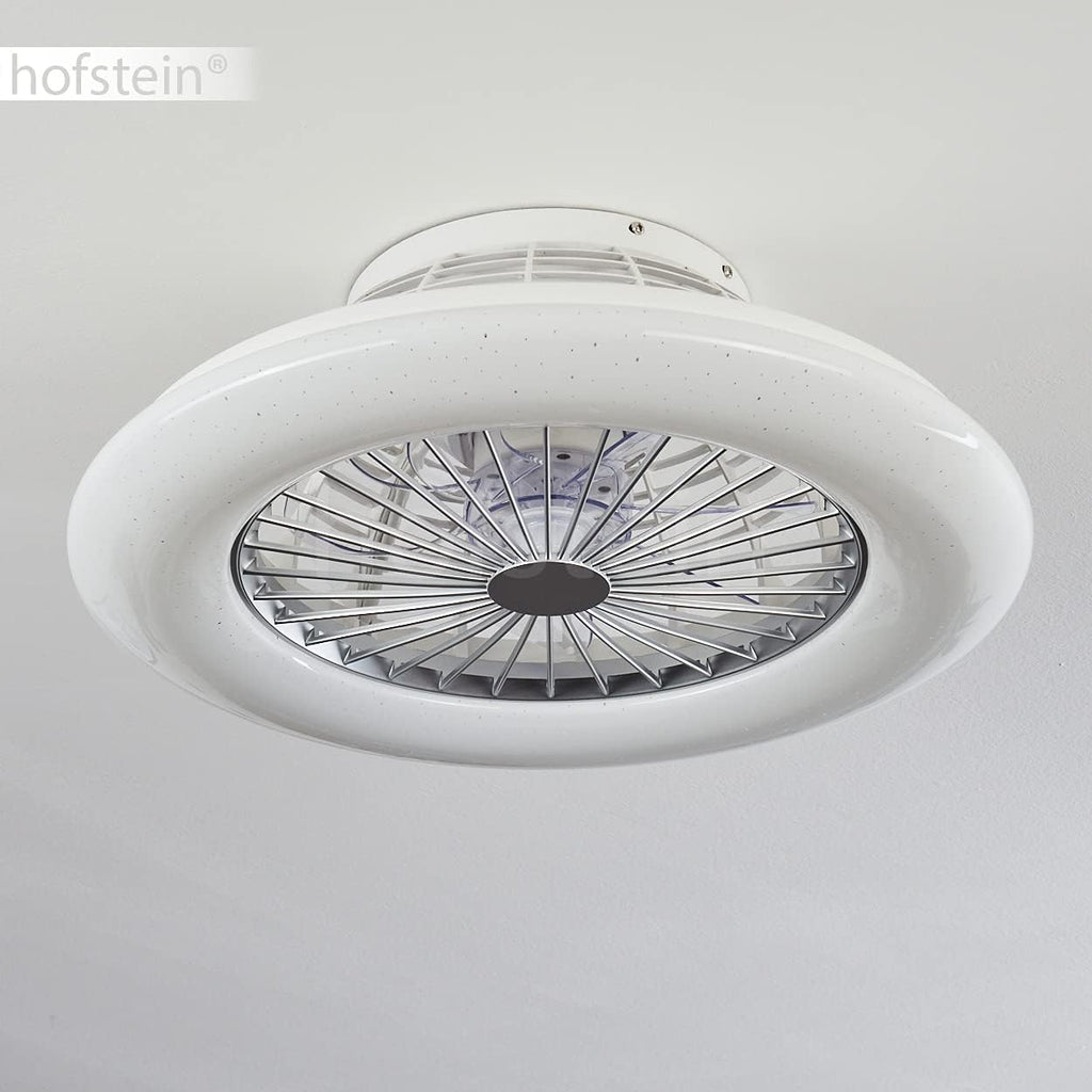 LED Deckenventilator Piraeus, Deckenlampe mit Ventilator aus Metall und Kunststoff in Weiß, RGB Farbwechsler, über Fernbedienung dimmbar, Timer und Nachtlicht, 40 Watt, 2200 Lumen, 3000-6500 Kelvin