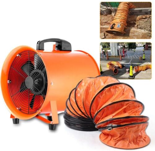Tragbarer Industrieventilator Axialgebläse Baugebläse Lüfter mit 10m Schlauch,für Fabriken, Kellergeschosse, Werften, Bauernhöfe, Getreidelager, Chemie, Pharmazie, Tunnel