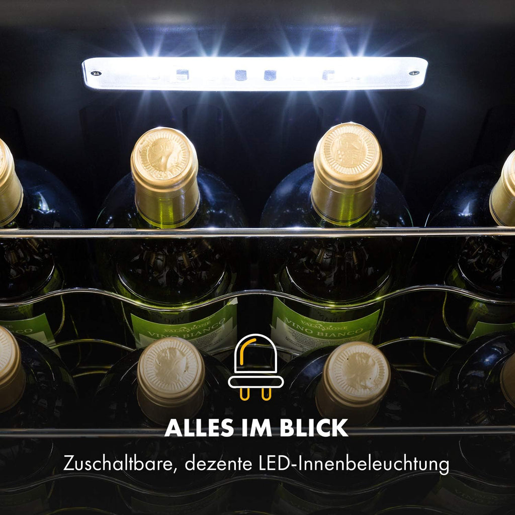 Klarstein Weinkühlschrank, 1 Zonen Getränkekühlschrank Klein, Kleiner Weinschrank 42L, Wein-Kühlschrank Klein mit Glastür, Indoor/Outdoor Flaschenkühlschrank, Wine Fridge 5-18°C, 16 Flaschen