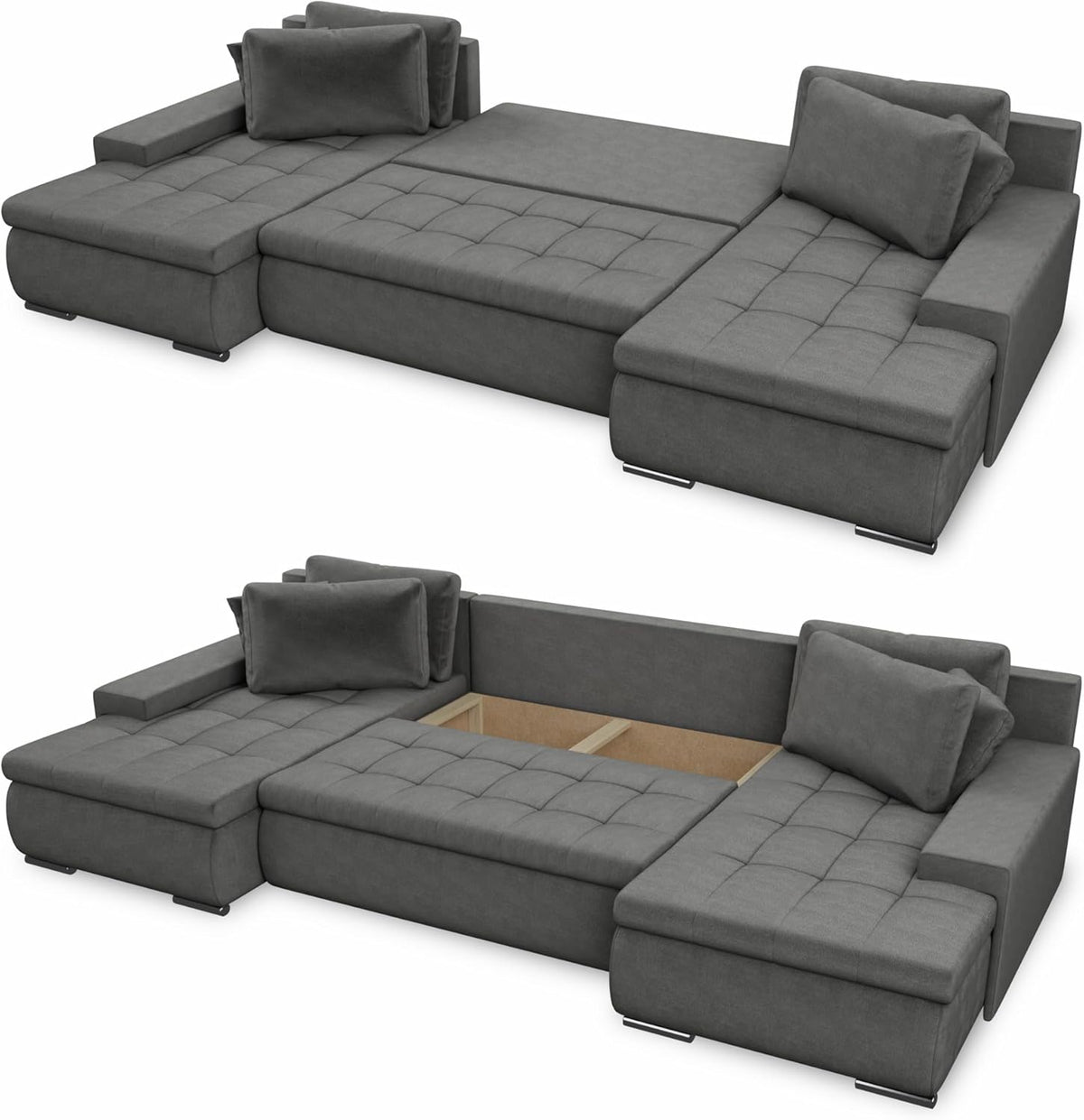 Sofnet Wohnlandschaft mit Schlaffunktion Faris U-Form - Couch, Schlafsofa mit Bettkasten, Couchgranitur mit Bettfunktion, Big Sofa, Bettsofa (Schwarz (Kronos 07))
