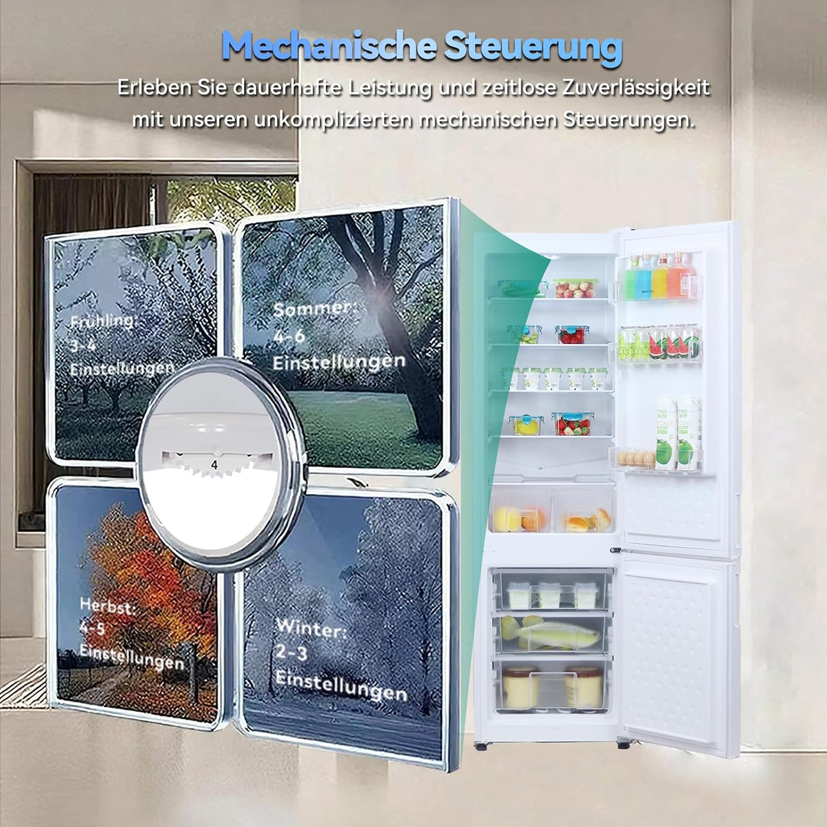 magictec MDRF266 Freistehender Kühlschrank mit Gefrierfach | 266L(192L/74L) | Kühl-Gefrierkombination | Low-frost | LED-Beleuchtung | Weiß