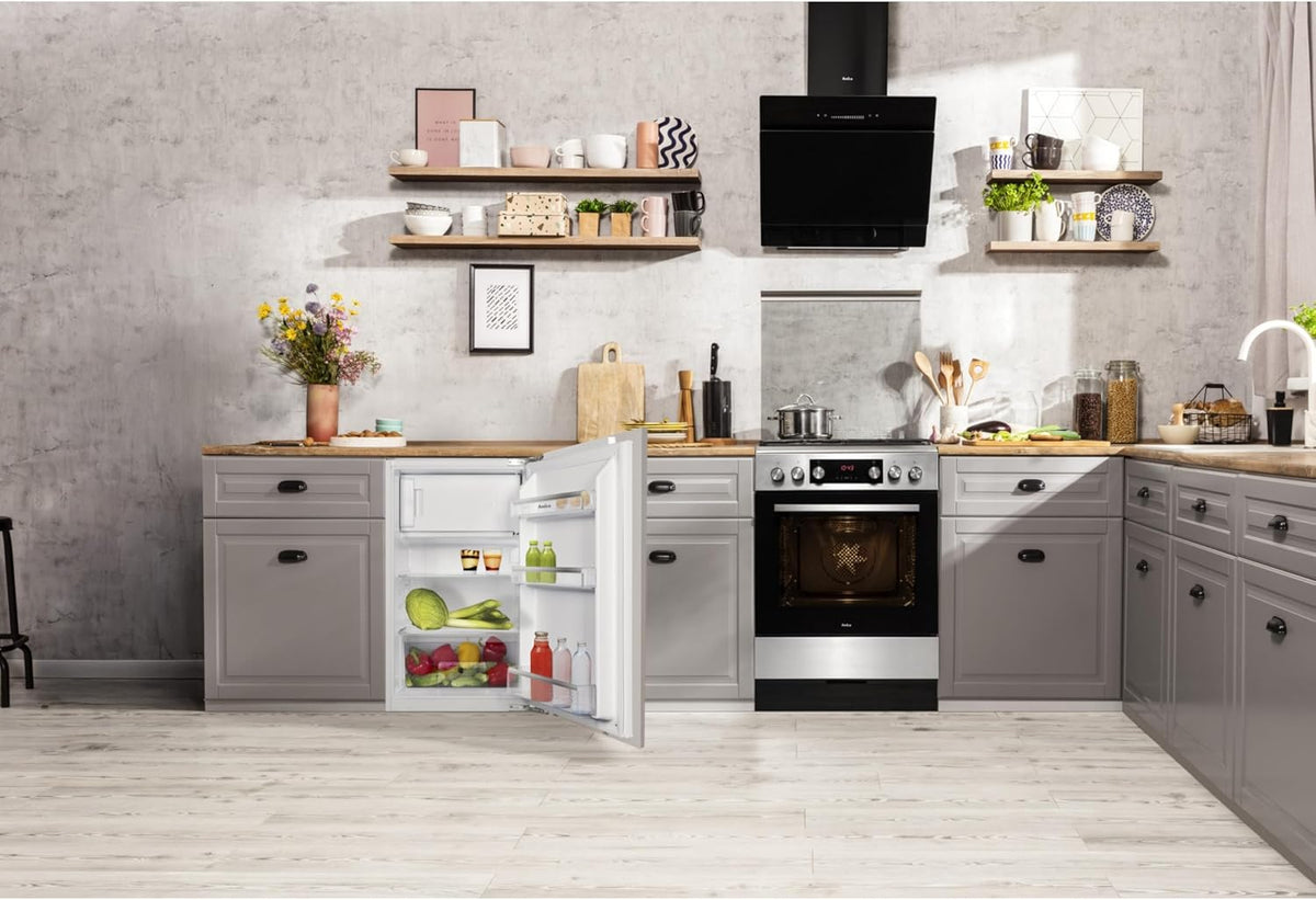 Amica Einbau‑Kühlschrank mit Gefrierfach Festtür‑Technik 880 mm Nische elektronische Steuerung Inverter‑Motor LED Beleuchtung 87,1 x 54 x 54 cm – Einbau Kühl Gefrierkombination