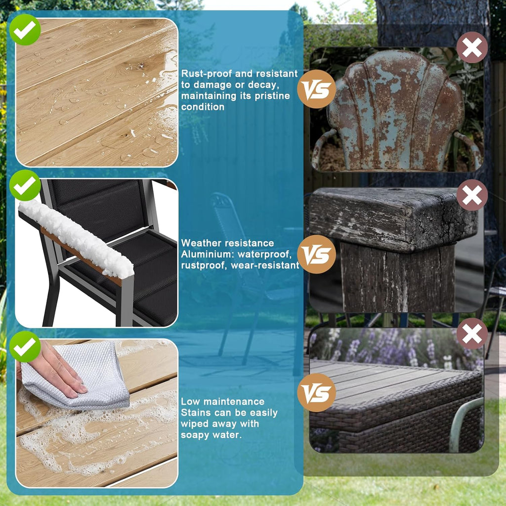 JUMMICO Gartenmöbel Set Terrassen Set Aluminium Gestell mit Holzoptik PS Tischplatte Komfortabler Hochlehner Einfach Montiert,8 Personen Set