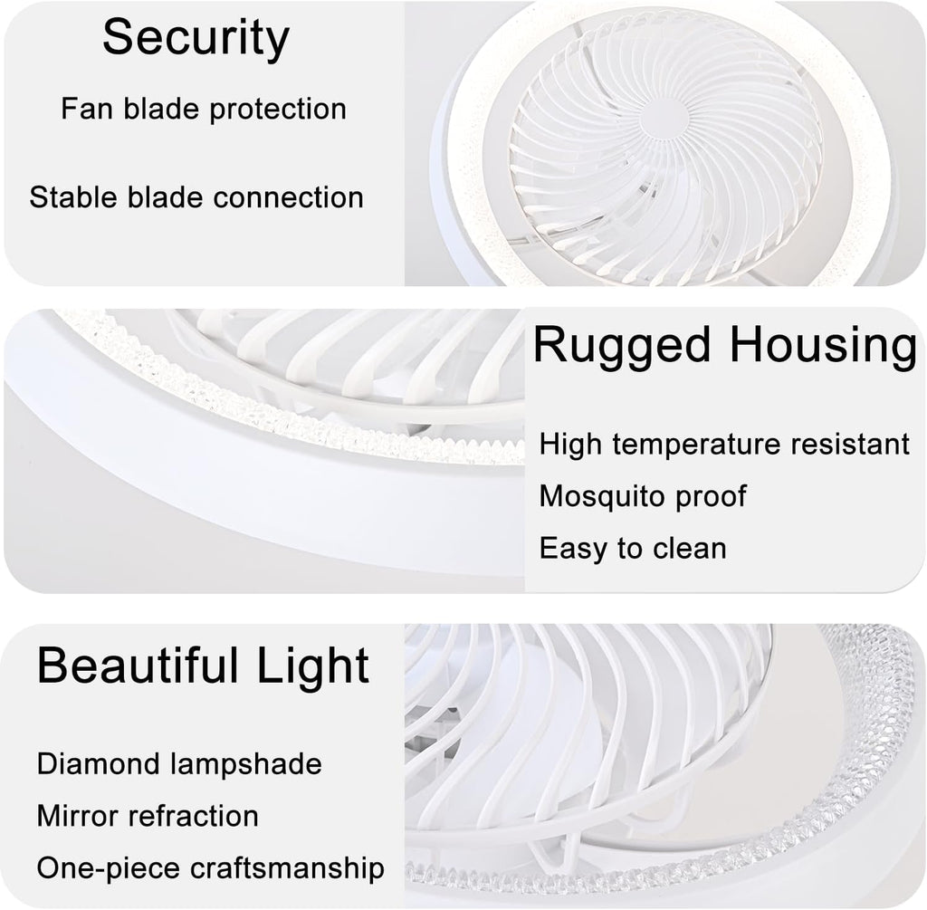 LED Deckenventilator mit Beleuchtung, Leise, 75W Deckenlampe mit Ventilator, Mit Fernbedienung und APP, 6-Gang Timer Lampe mit Ventilator, 360° Drehung, Reversibel, Interne Lumineszenz, Weiß