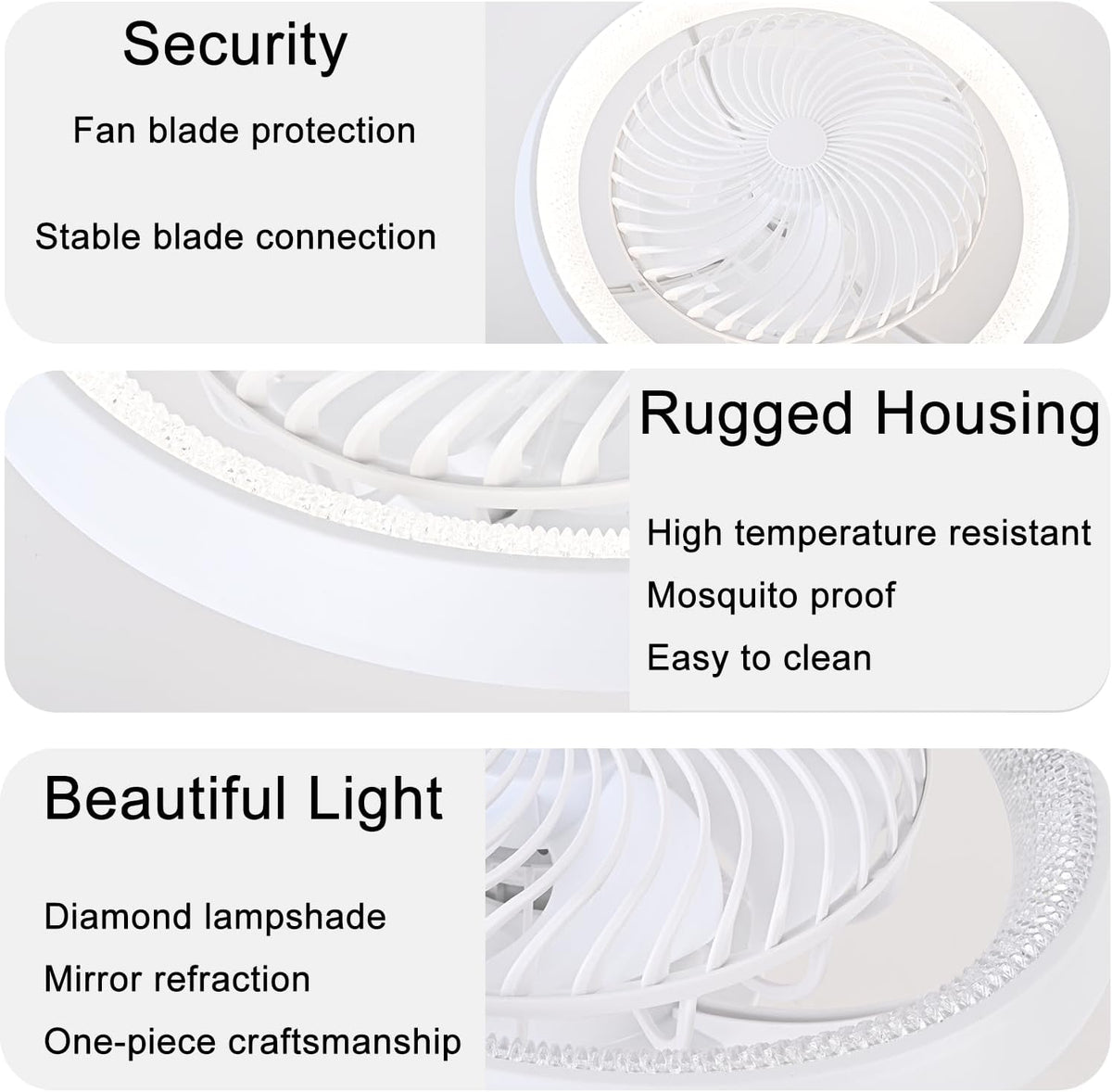 LED Deckenventilator mit Beleuchtung, Leise, 75W Deckenlampe mit Ventilator, Mit Fernbedienung und APP, 6-Gang Timer Lampe mit Ventilator, 360° Drehung, Reversibel, Interne Lumineszenz, Weiß