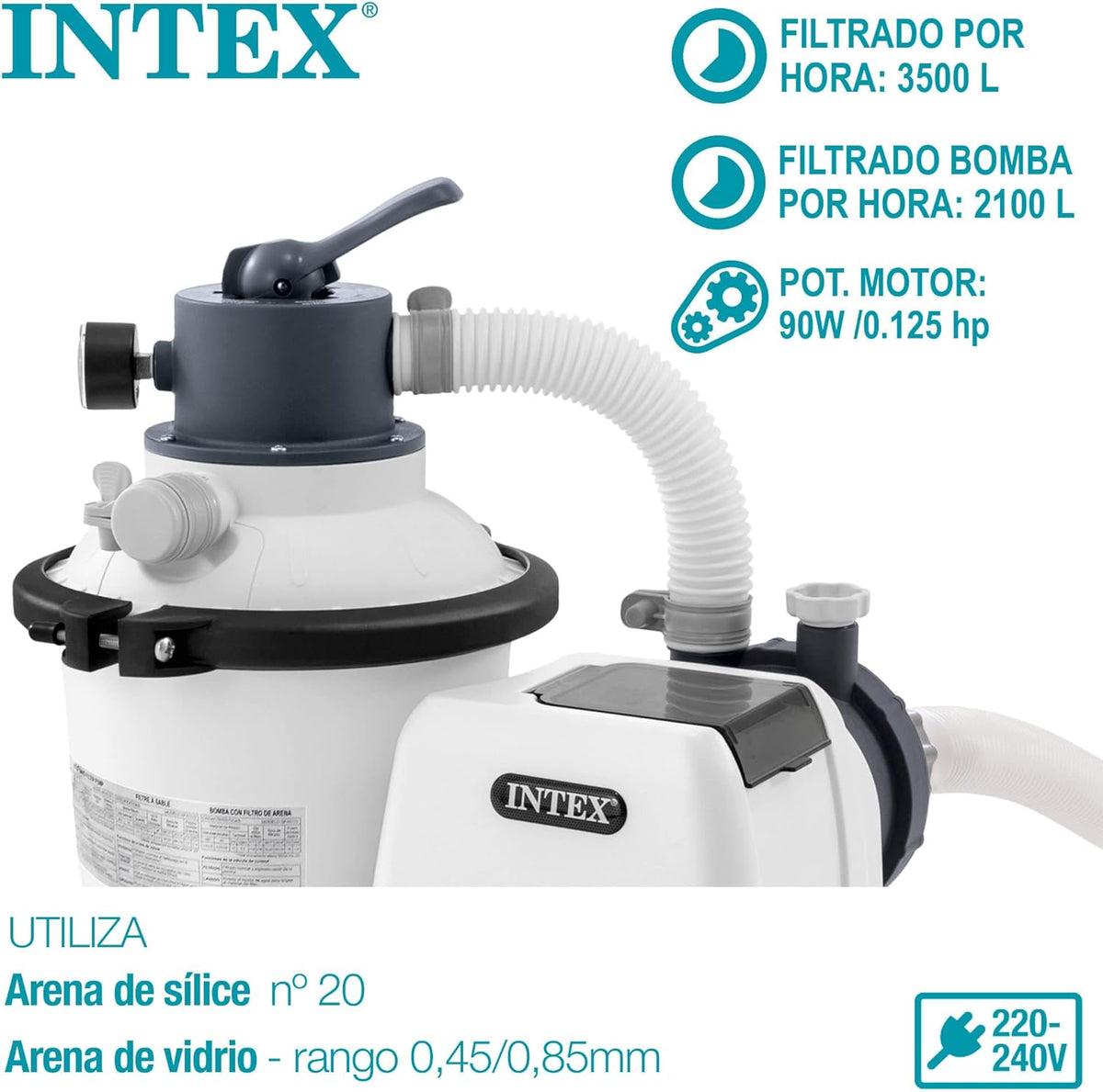 Intex Depuradora Arena Krystal Clear 3.500 l/h Skimmer Deluxe Filtro 3.028 l/h Easy Set-Metal Frame, 49x43x34 cm, Color Blanco
