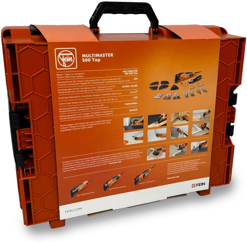 FEIN Multimaster MM 700 Max Top, Unser bestes MultiTool mit 60 Zubehören zum Sägen, Schleifen, Schneiden , 450 W, Anti-Vibrationssystem, Aufnahme StarlockMax, QuickIN Werkzeugwechsel