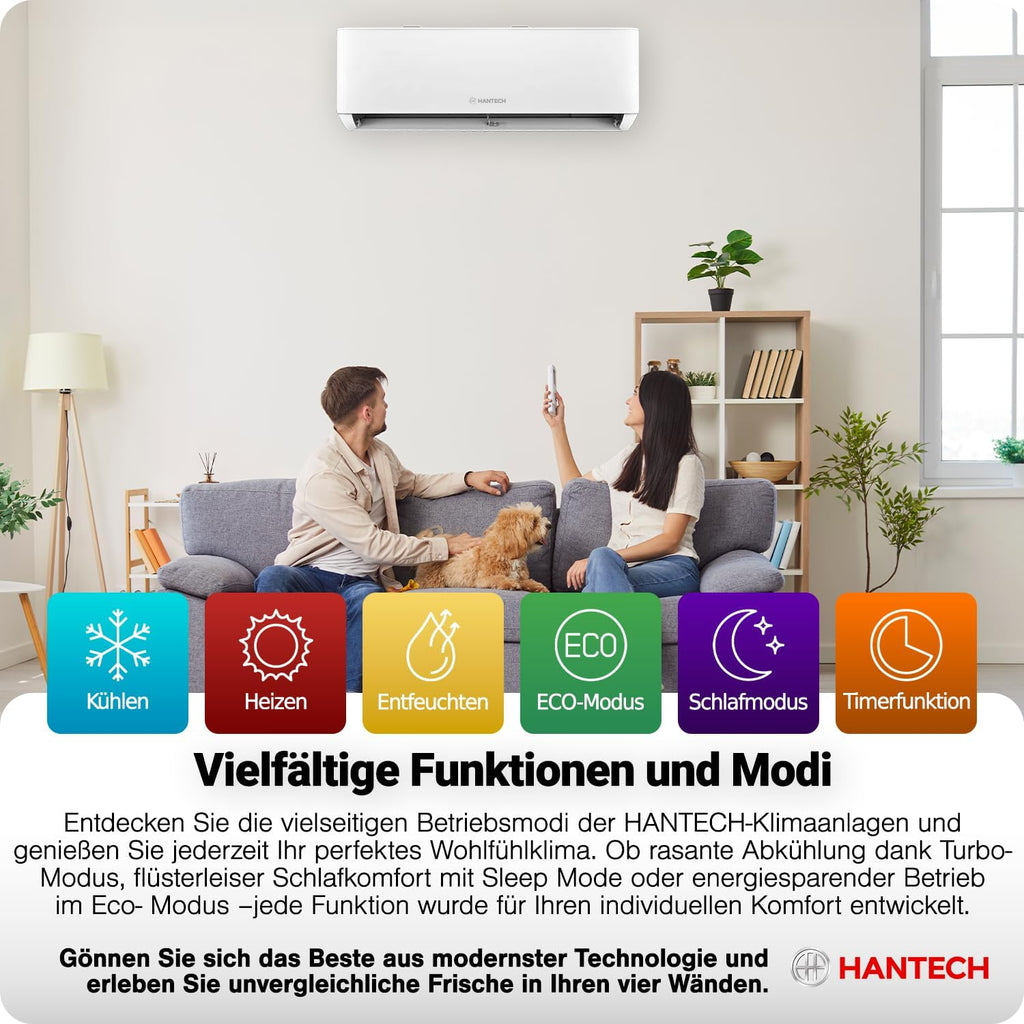 HANTECH Multisplit Klimaanlage 18000 BTU H-PRO mit 2x9000 BTU Inneneinheit WIFI