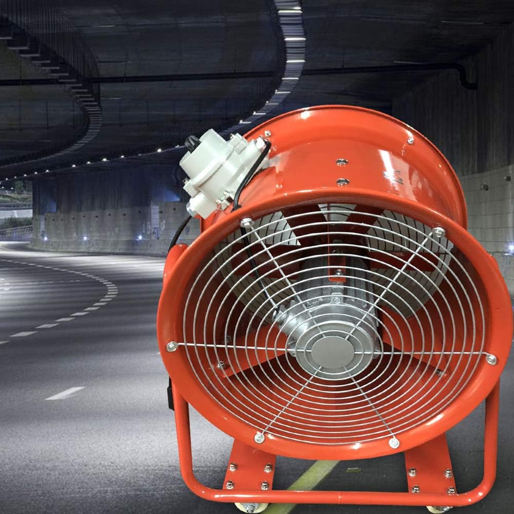 Bauventilator, EX-Explosionsgeschützter Axiallüfter 1100W 450mm, Industrieventilator mit 150m³/min für Werkstatt-Absaugung und Baustelle, Stahlbauweise mit 4 Rädern und Schutzkorb