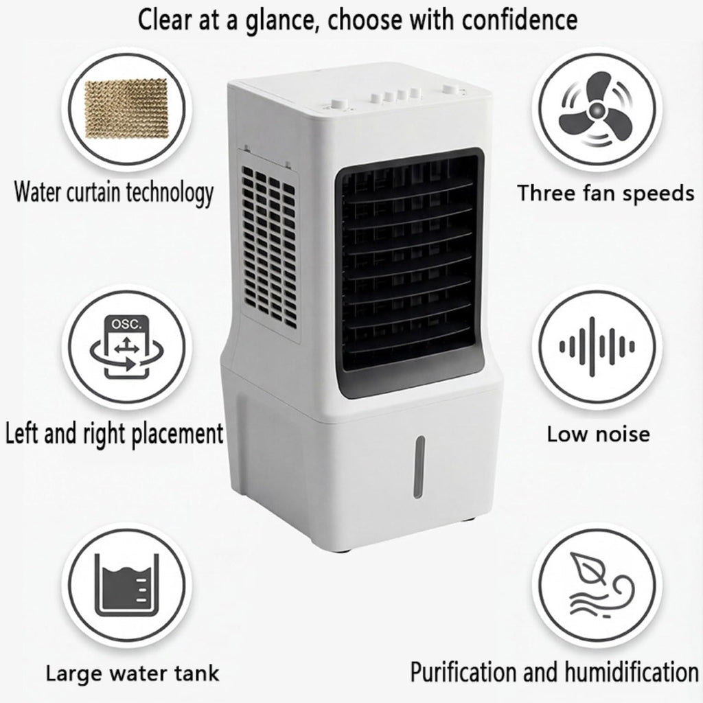Fensterlose, tragbare Klimaanlage mit 60°-Oszillation, abluftloses Klimagerät, schlauchloser, leiser Verdunstungskühler mit Oszillation, Kühlbox-Ventilator für Schlafzimmer, Innen- und Außen