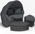 Casaria® Sonnenliege Sonneninsel Wetterfest mit Tisch 185cm Gartenliege 2 Personen Faltbares Sonnendach Relaxliege Gartenmöbel Set Lounge Outdoor Grau
