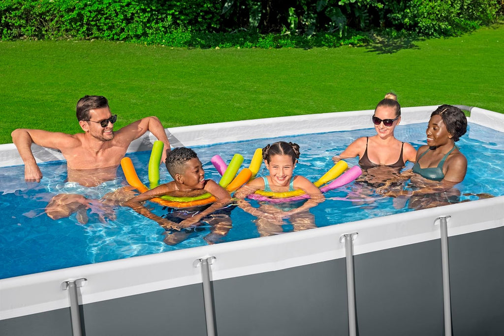 Bestway Power Steel Frame Pool Set mit Filterpumpe 404 x 201 x 100 cm, grau, eckig