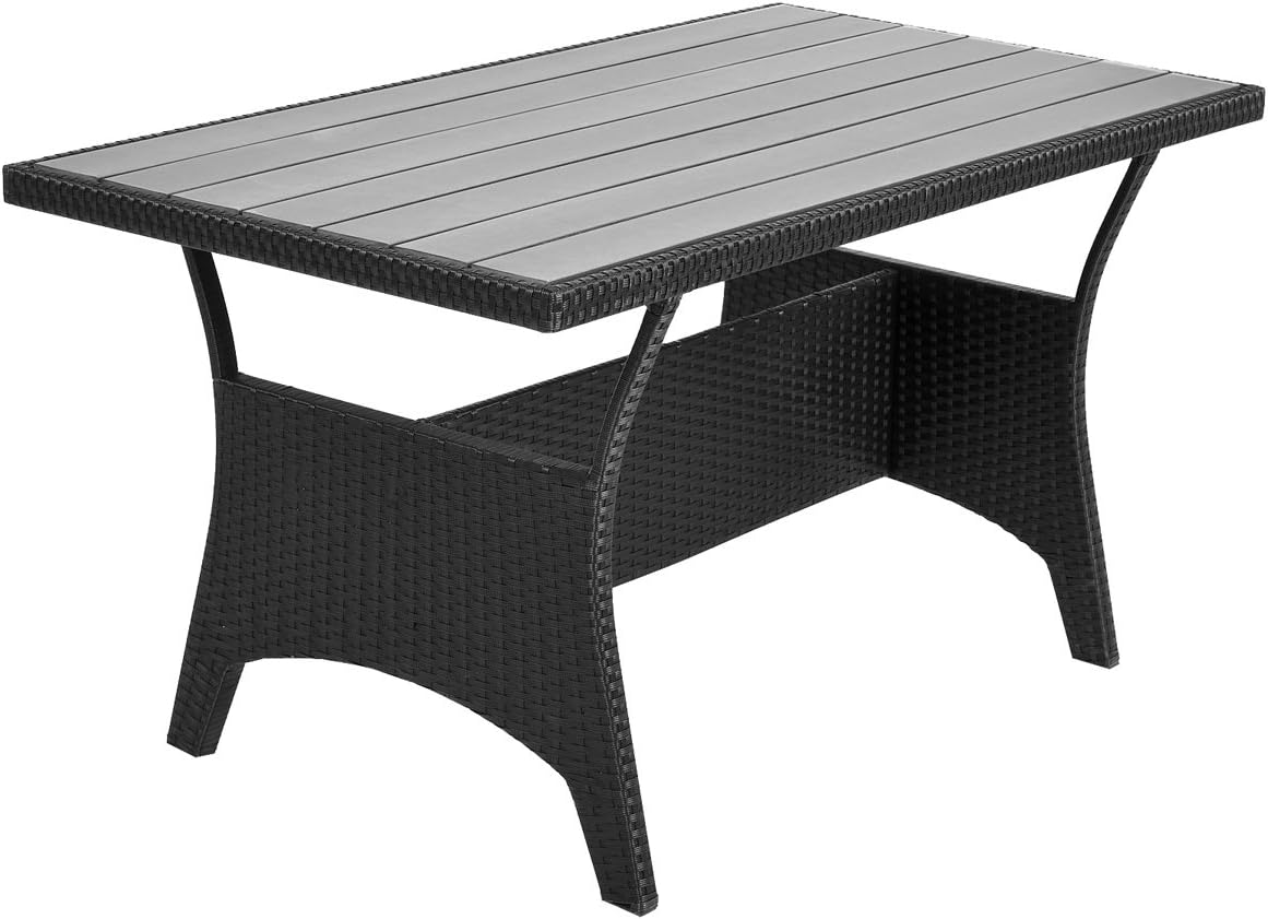 Casaria® Polyrattan Ecklounge Set WPC Esstisch Ecksofa inkl. 7cm Sitzauflagen 15cm Kissen Wetterfest Outdoor Lounge Garten Terrasse Balkon Möbel Schwarz