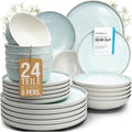 Steingut Geschirrset 6 Personen Ibiza 24 tlg. TESTSIEGER, Traumhaftes Mediterranes Steingut Geschirr Set, Schüssel- und Teller Set, Tafelservice 6 Personen, Geschirrsets Pure Living in Blau-Beige
