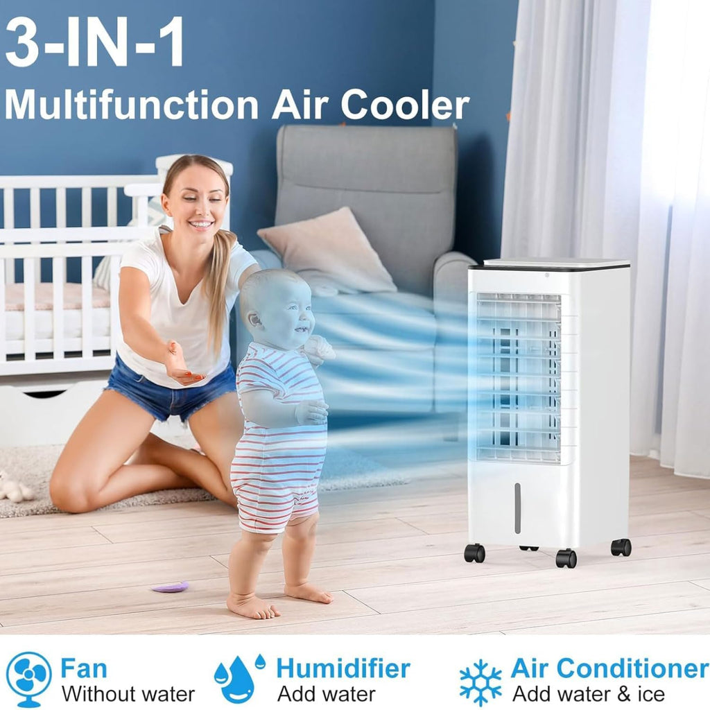 Luftkühler mobil mit Wasserkühlung 9L Wassertank 15H Timer Mobile Klimaanlage ohne Abluftschlauch Luftbefeuchter Ventilator Standventilator leise Verdunstungskühler für Wohnung Zimmer
