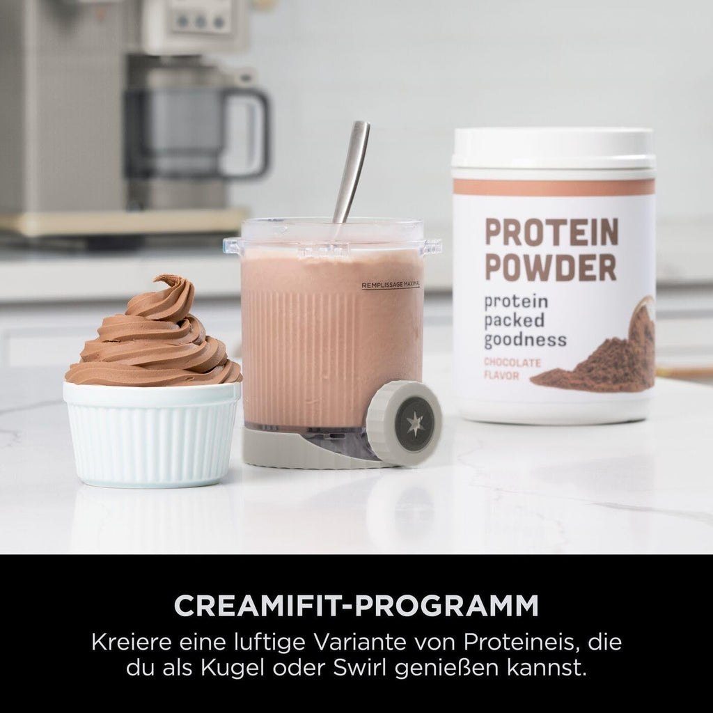 Ninja CREAMi Scoop & Swirl Eismaschine mit 2 Behältern, 13 Funktionen, für Eiscreme, Softeis, Gelato, Sorbet, Milchshakes und mehr, mit Mix-In-Funktion, Stone Gold NC701EUSTGD