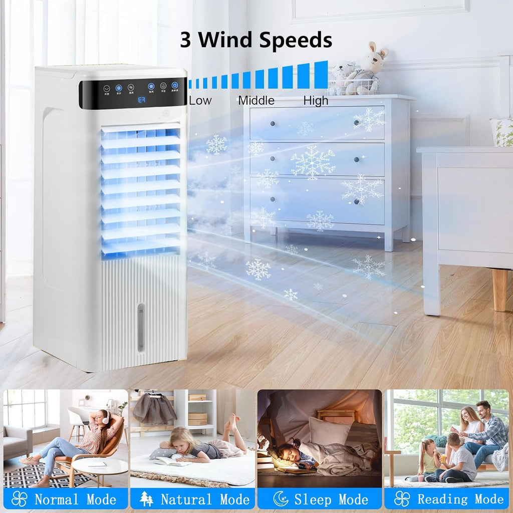 Klimaanlage mobil Luftkühler Mobiles Klimageräte 5L Ventilator mit 3Windgeschwindigkeiten Wassertank 12H Timer Abnehmbare Wassertank Leise Luftkühler Air Conditioner für Schlafzimmer Büro
