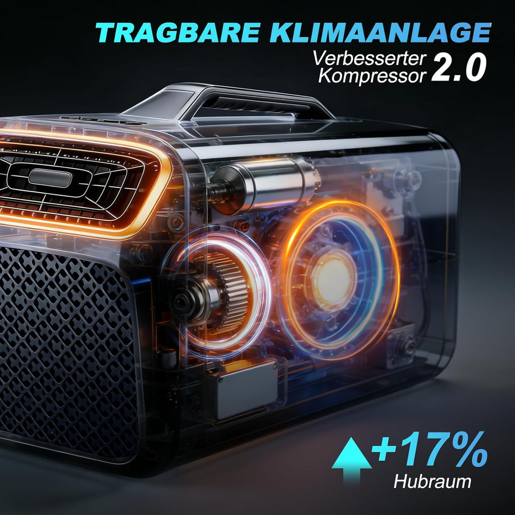 5200 BTU Mobile Klimaanlage mit Abluftschlauch, 10 sqm, 5 in 1 Klimagerät mit Kühlung Entfeuchter Ventilator Heizfunktion, Leise Klimaanlage, Tragbare Camping Klimaanlage für Zelt Wohnmobil Van
