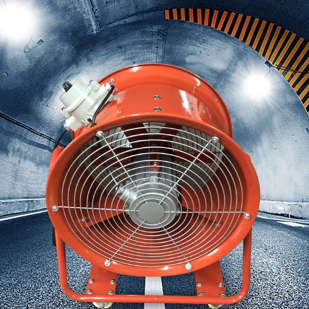 Bauventilator, EX-Explosionsgeschützter Axiallüfter 1100W 450mm, Industrieventilator mit 150m³/min für Werkstatt-Absaugung und Baustelle, Stahlbauweise mit 4 Rädern und Schutzkorb