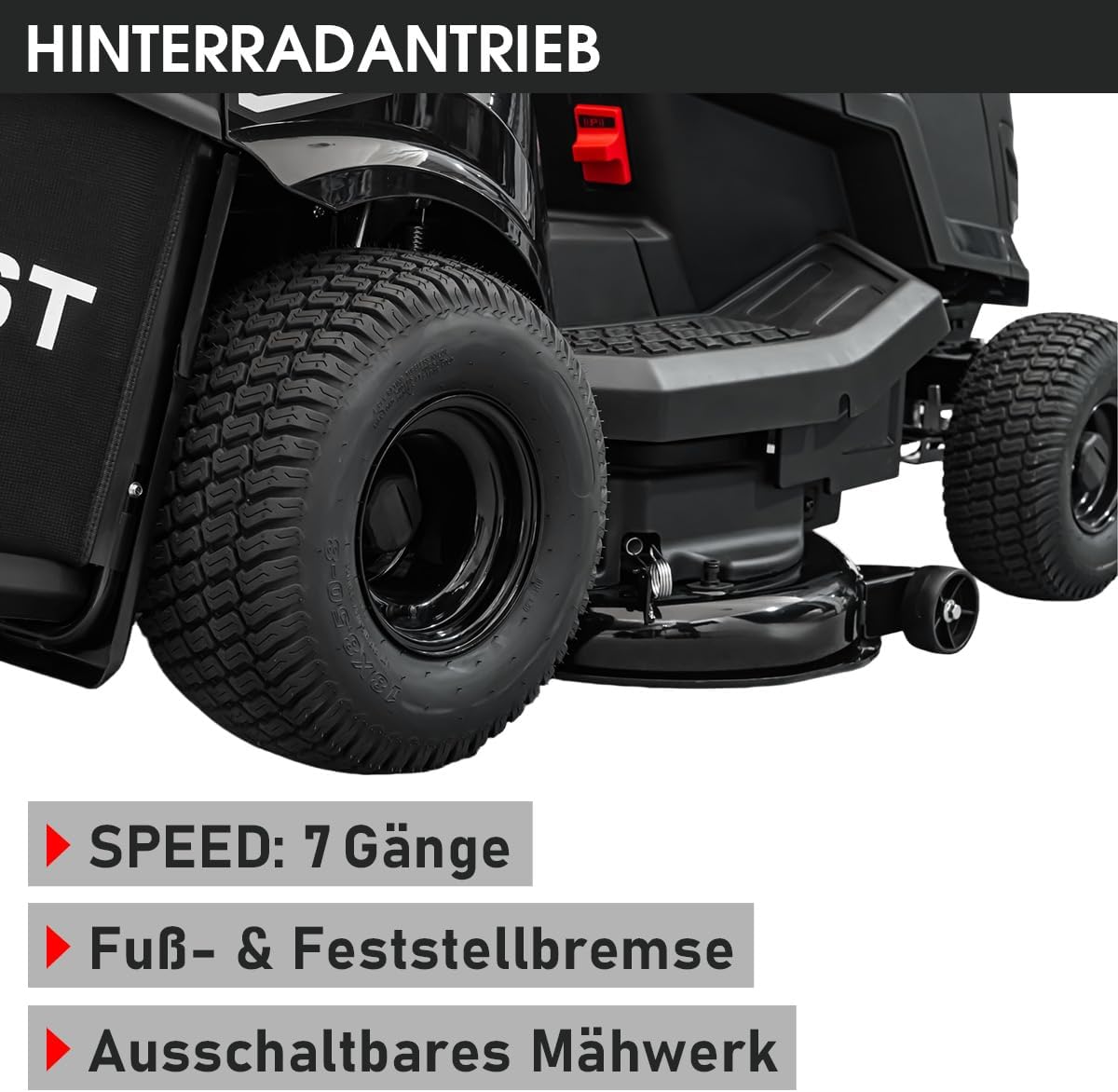 BRAST Benzin Rasentraktor Aufsitzmäher 9,2 kW (12,5 PS) Elektrostart XXL Schnittbreite 98cm 2in1-Funktion 7-Gang-Getriebe 245L Fangkorb für große Rasenflächen 1.000-5.000 m2