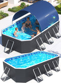 Luxfero Rectangular Frame Pool mit Dach, Faltbarer Aufstellpool Rechteckig, Verdickung Schwimmbecken mit Schatten, Schnelle Installation Gartenpool, Faltbarer Außen-Swimmingpool, 228 x 127 x 50 cm