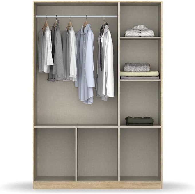 Rauch Möbel Celle Schrank Drehtürenschrank in Weiß/Hochglanz Weiß, 3-türig mit 6 Schubladen, inkl. Zubehörpaket Basic 1 Kleiderstange 2 Einlegeböden, BxHxT 136x197x54 cm