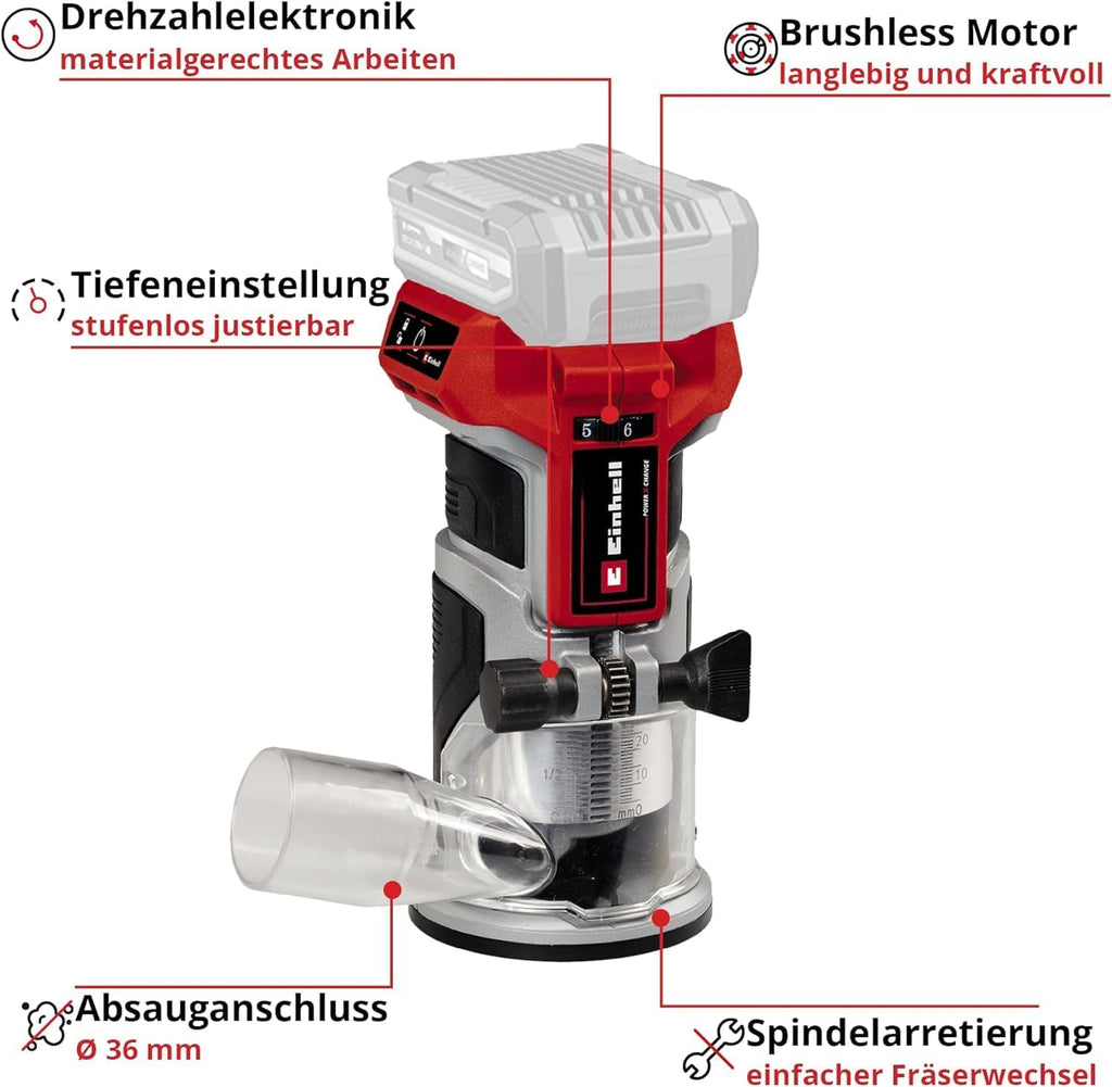 Einhell Professional Akku-Kantenfräse TP-ET 18 Li BL-Solo Power X-Change (18V, Li-Ion, 40 mm Hubhöhe, Brushless-Motor, Lieferung ohne Akku & ohne Ladegerät)
