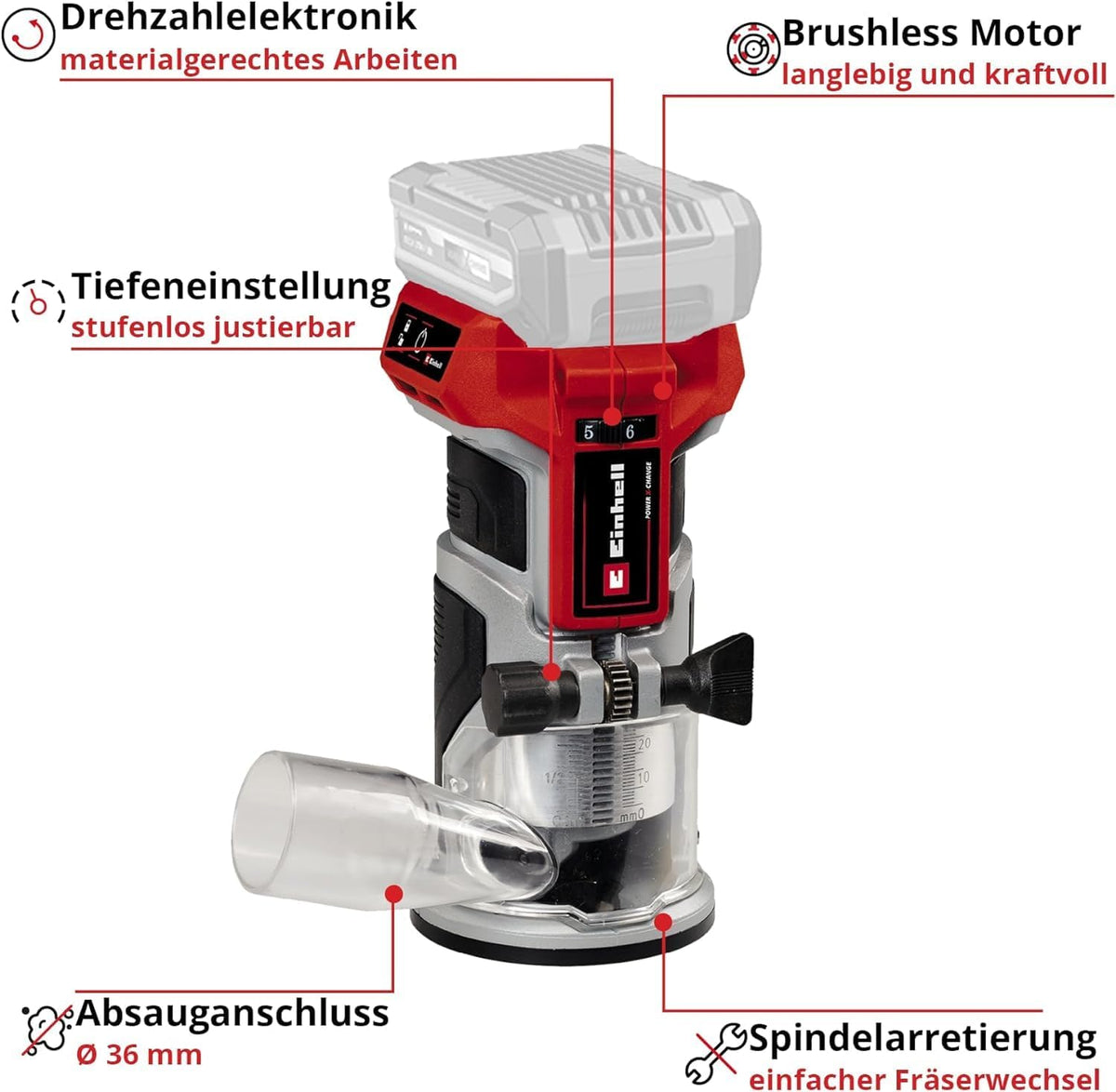 Einhell Professional Akku-Kantenfräse TP-ET 18 Li BL-Solo Power X-Change (18V, Li-Ion, 40 mm Hubhöhe, Brushless-Motor, Lieferung ohne Akku & ohne Ladegerät)