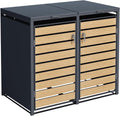 ESTEXO Mülltonnenbox Mülltonnenverkleidung mit Deckel Aufbewahrungsbox Müllbox Anthrazit mit Holzdekor (2 Türen)