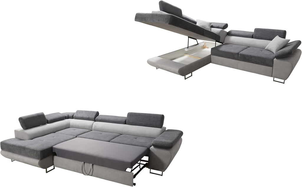 Robin Inspire Saturn Premium Ecksofa Schlaffunktion Bettkasten Verstellbare Kopfstützen Kissen Sofa L-Form Schlafsofa Freistehende Eckcouch Schlafcouch Wohnzimmermöbel Wohnlandschaft Links Braun Creme