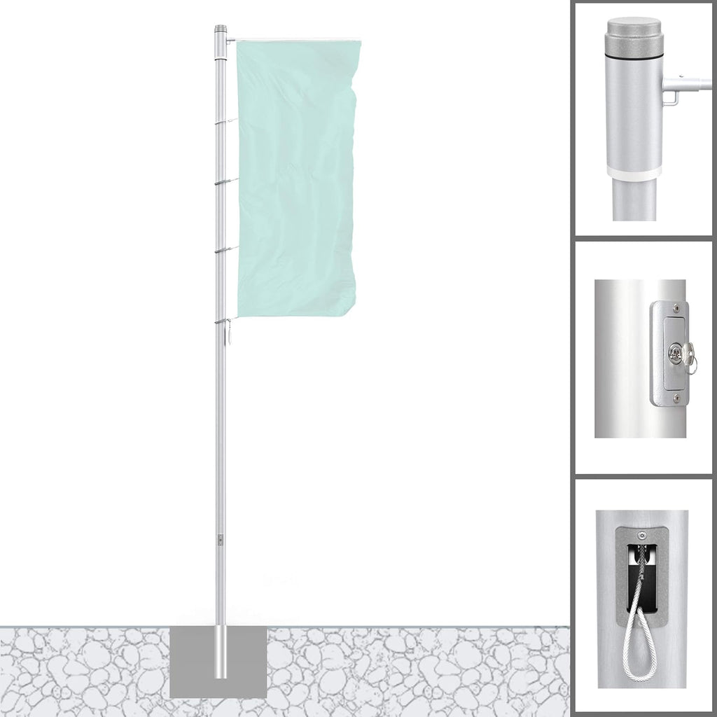 Vispronet® Alu-Fahnenmast 6 m/ø 75 mm Protect Extend ✓ Hissbarer, Drehbarer Ausleger ✓ Nahtlos Zylindrisch ✓ Diebstahlgesichert
