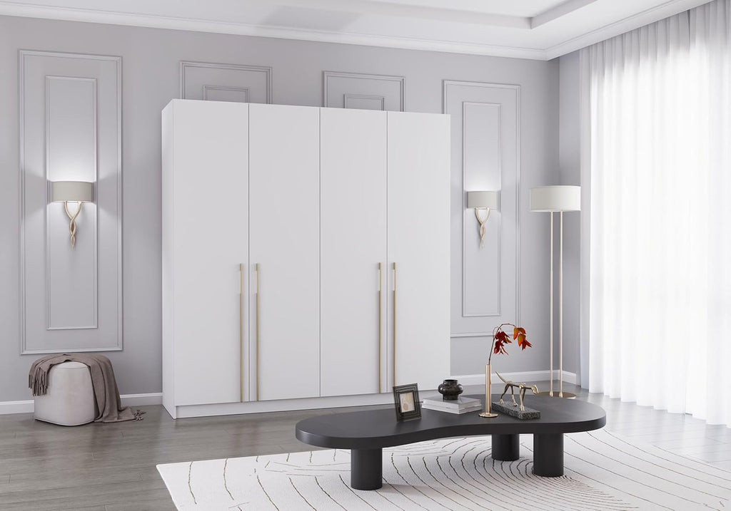 Fabryka Mebli Idźczak Drehtürenschrank, Kleiderschrank - Schlafzimmerschrank - 57 x 200 x 210 cm - Wohnzimmerschrank, Garderobenschrank, Schrank mit Einlegeböden und Zwei Kleiderstangen - Weiß