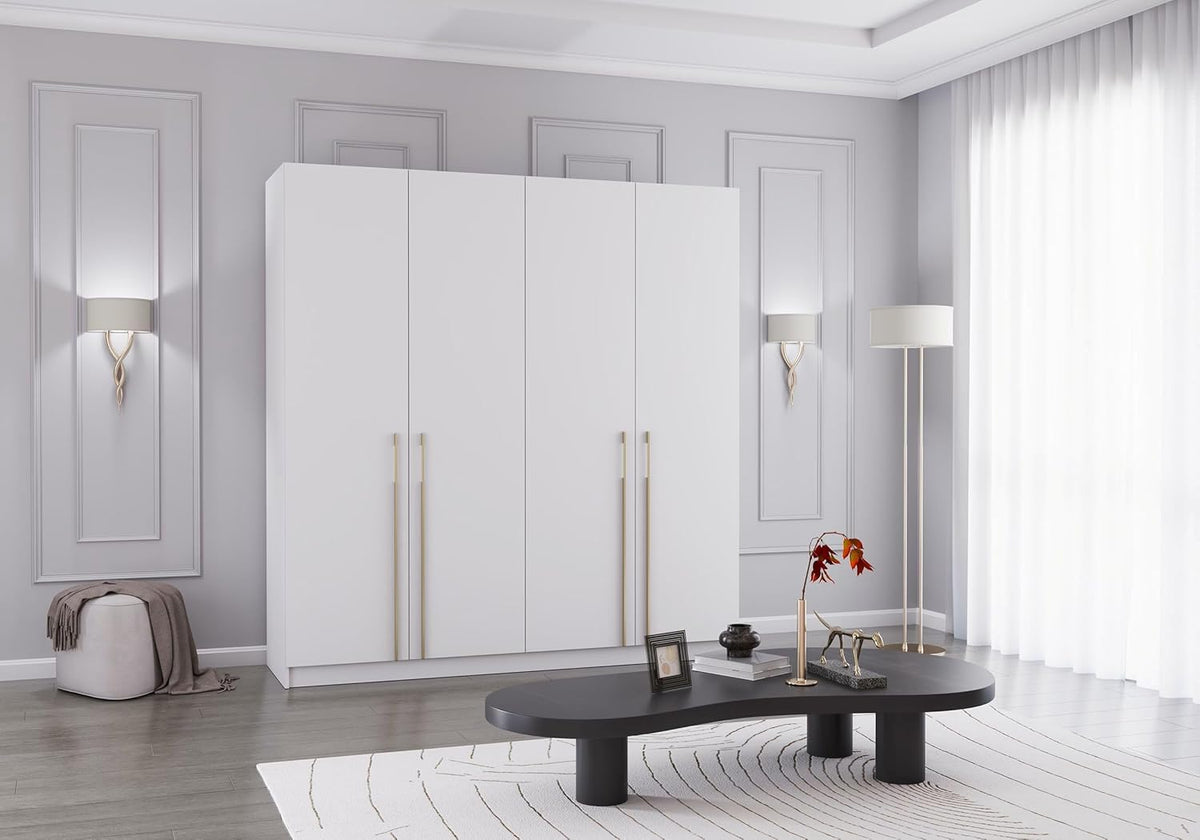Fabryka Mebli Idźczak Drehtürenschrank, Kleiderschrank - Schlafzimmerschrank - 57 x 200 x 210 cm - Wohnzimmerschrank, Garderobenschrank, Schrank mit Einlegeböden und Zwei Kleiderstangen - Weiß