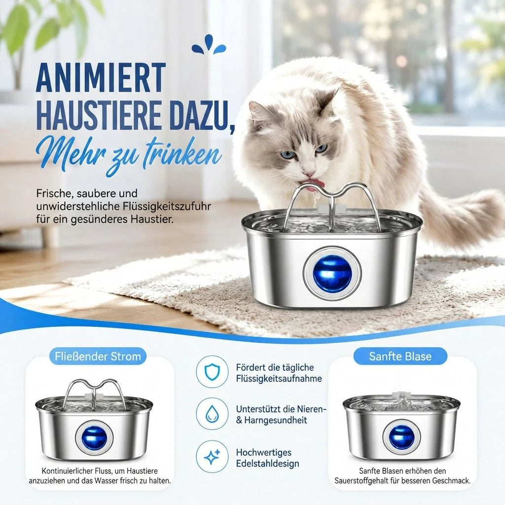 Katzen Trinkbrunnen aus Edelstahl | Samtbrunnen