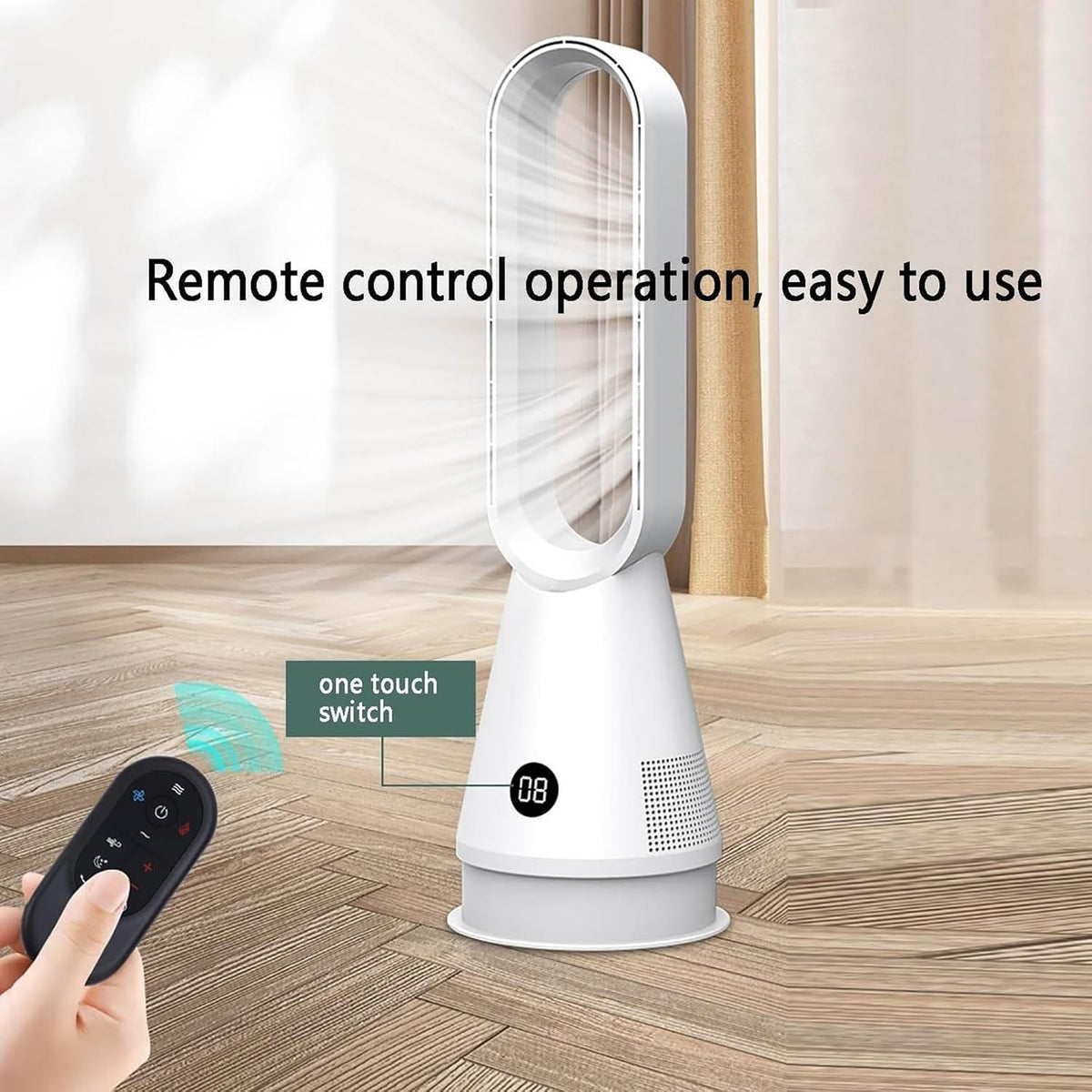 Standventilator, Air Circulator Turmventilator mit Fernbedienung, 8 Geschwindigkeiten, Heiß und Kalt, Dual Use, Flügelloser Ventilator für Büro, Zuhause, Schlafzimmer