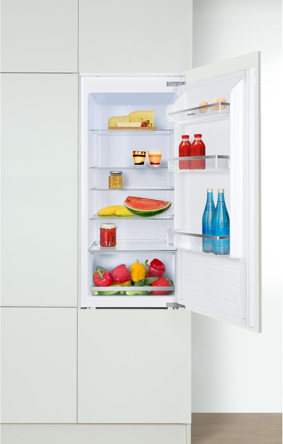 Amica Einbau‑Vollraum‑Kühlschrank Schlepptür‑Technik 1220 mm Nische elektronische Steuerung Inverter‑Motor LED‑Beleuchtung 54 x 122,1 x 54 cm – Einbaukuehlschrank