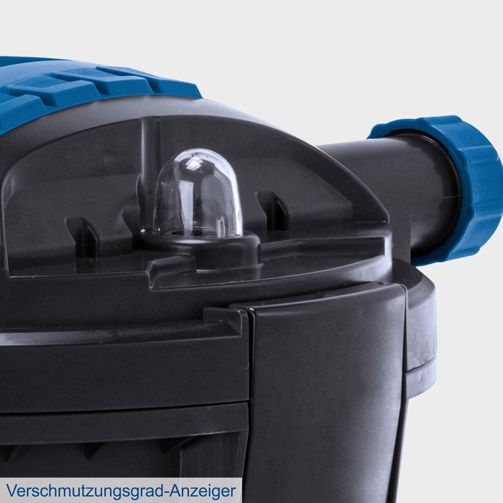 Scheppach Teichdruckfilter Komplettset PFS8000 | für Teiche bis 8000 L | Fördermenge 4000 L/h | 11 W UV-C Klärer mit Spin Clean | Schmutzanzeige | 9,5L Tank | Teichfilter Druckteichfilter Teichpumpe