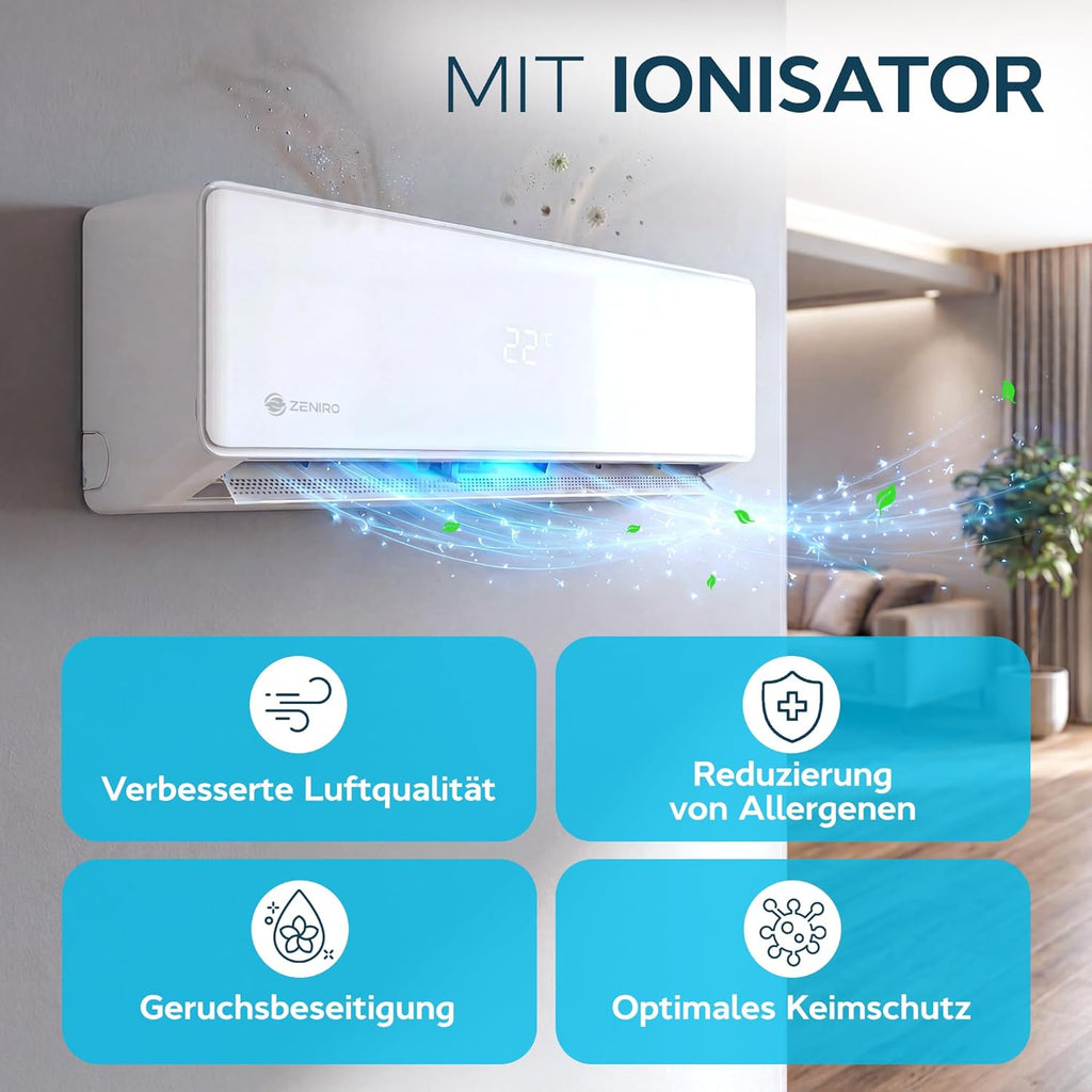 Split Klimaanlage 18000 BTU Set - TURBO Cooling - mit Ionisator & WiFi/App-Funktion Klimagerät Kühlen A++/Heizen A+ 5,2kW Sehr Leise - Fernbedienung, Timerfunktion - Montagematerial