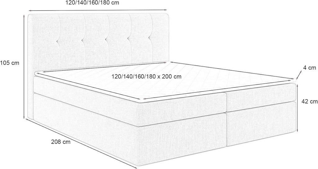 Boxspringbett mit Bettkasten PATRYCJA 120 x 200 cm geflechtes Stoff Polsterbett mit Bonell-Matratze und Topper Doppelbett mit Stauraum Bett für Schlafzimmer Gepolstertes Kopfteil H3 dunkelgrau