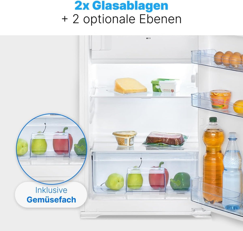 Bomann® Einbaukühlschrank mit Gefrierfach | Kühlschrank Einbau 118L mit 2 Ablagen | Einbaukühlschrank mit Abtauautomatik & Schlepptürausführung | wechselbarer Türanschlag | KSE 7810