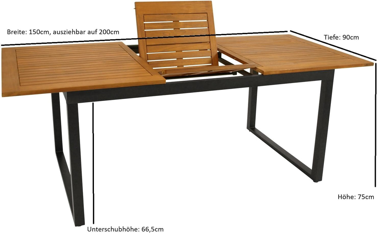 DEGAMO Ausziehtisch Gartentisch ausziehbar RIVELLO 150/200x90cm, Aluminium anthrazit + Akazienholz geölt, Outdoor, FSC®-Zertifiziert