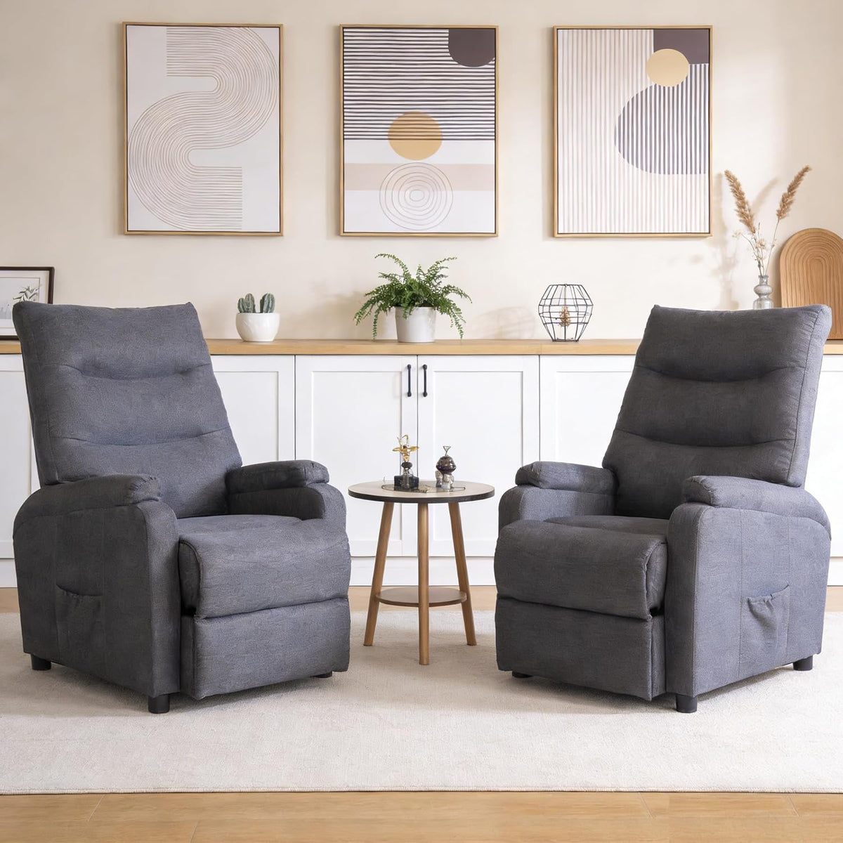 Mingone Relaxsessel, Fernsehsessel mit Liegefunktion, TV-Sessel mit Taschenfederkern, Gepolstert Liegesessel Ruhesessel Leinen Dunkelgrau für Wohnzimmer Schlafzimmer bis 150kg