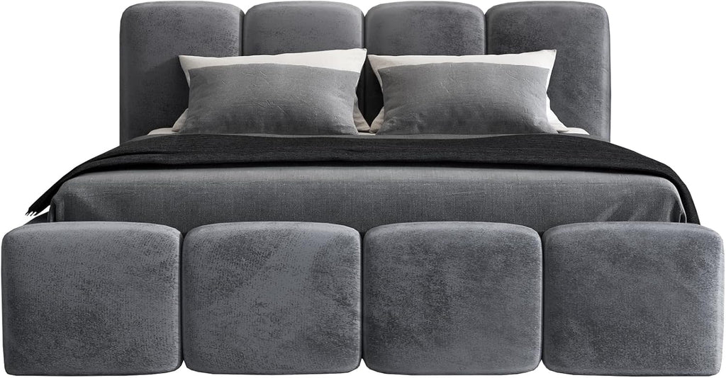 A&J MöbelLand Polsterbett 180x200 mit Bettkasten und Lattenrost – DONA, Bett mit Matratze und Stauraum in Dunkelgrau
