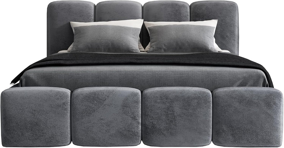 A&J MöbelLand Polsterbett 180x200 mit Bettkasten und Lattenrost – DONA, Bett mit Matratze und Stauraum in Dunkelgrau