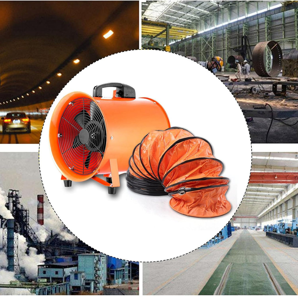 Industrieventilator Axialgebläse Ventilator Baugebläse mit 10m PVC-Schlauch Durchmesser 250mm Leistung 520W für Fabriken Tunnel Automobilherstellung Lagerhallen