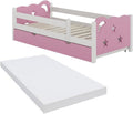 Kinderbett 80x160 cm Jessica mit Schublade und Matratze - Rosa/Weiß 166x53x86 cm aus Bambus - Bettschublade perfekt für Kinder, Geborgenheit für eine Nacht voller schöner Träume