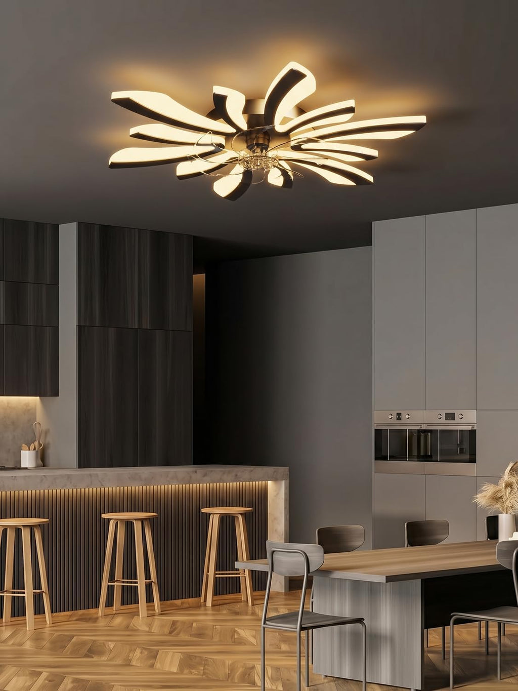 Smart Deckenventilator mit Beleuchtung, WiFi Lampe mit Ventilator Leise Kompatibel mit Alexa Google Home, Sprach/Fernbedienung/App Steuerung, für Schlafzimmer, Küche, Schwarz