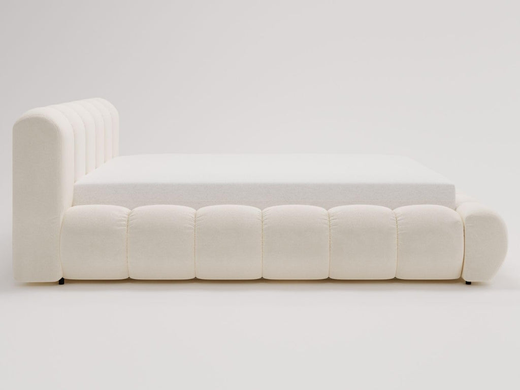 GRAINGOLD Doria Bett 140x200, Polsterbett mit Bettkasten, Polsterbett mit Stauraum, Velour, mit Lattenrost, mit Kopfteil, ohne Matratze (Creme, 140x200)