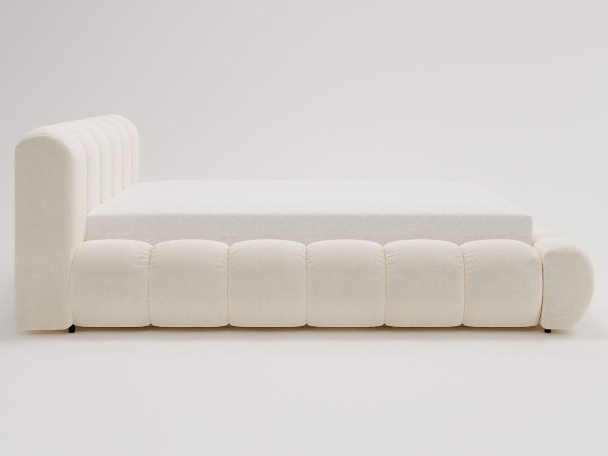 GRAINGOLD Doria Bett 140x200, Polsterbett mit Bettkasten, Polsterbett mit Stauraum, Velour, mit Lattenrost, mit Kopfteil, ohne Matratze (Creme, 140x200)