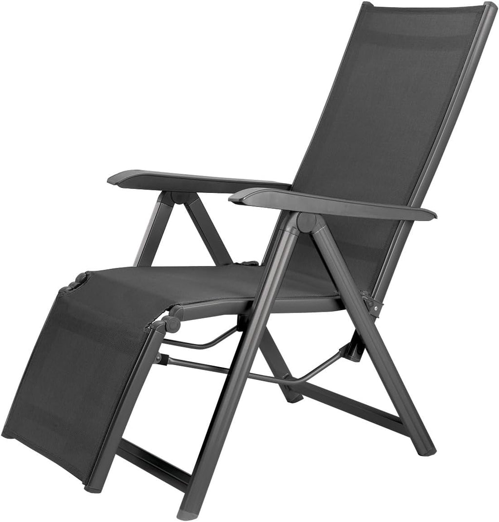 Kettler Relaxsessel Basic Plus – wetterfester Klappstuhl aus Aluminium und mit hautsympathischem Gewebe – verstellbarer Liegestuhl für Terrasse und Garten – anthrazit & anthrazit